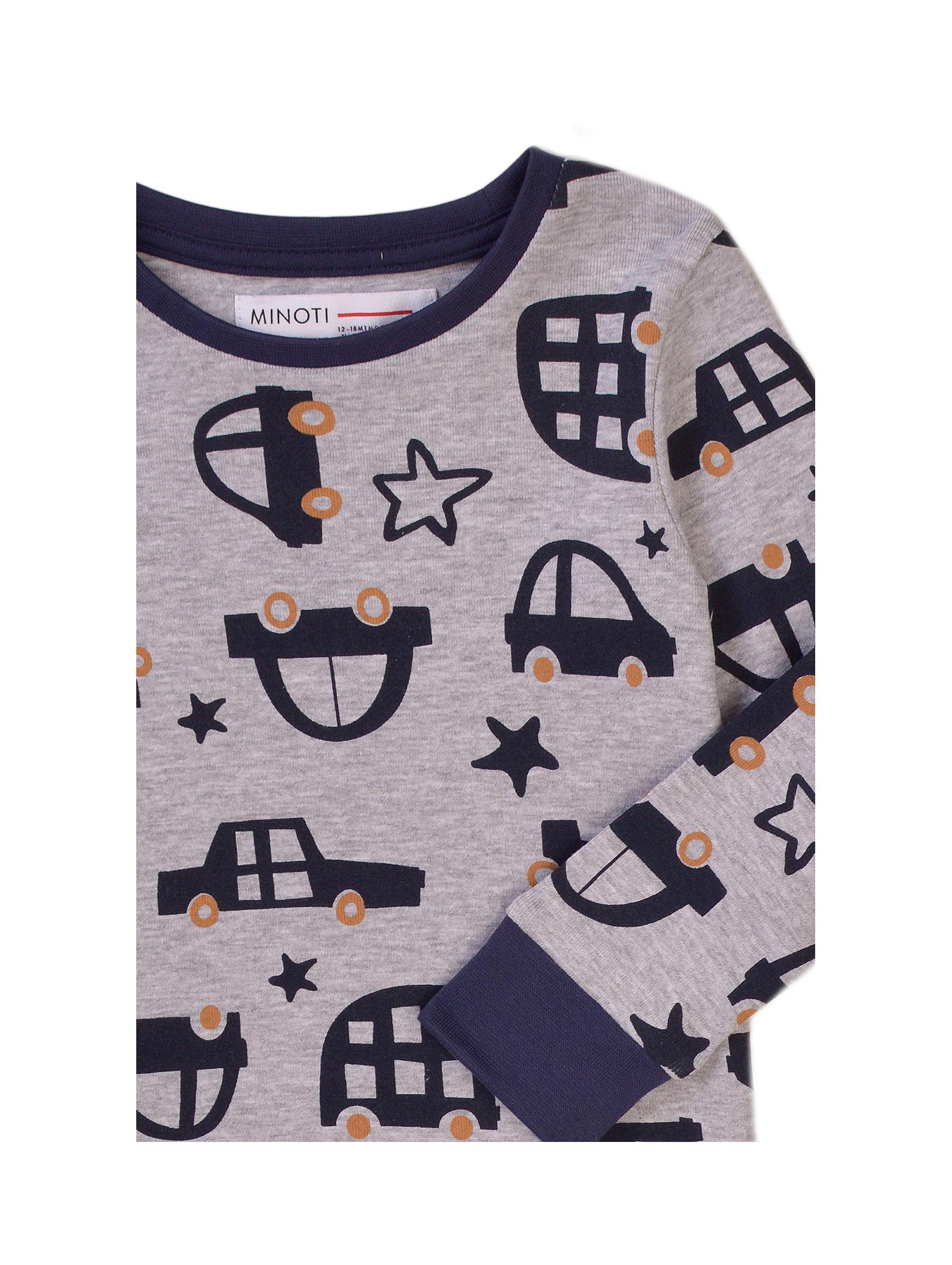Piżama dla chłopca długi rękaw- szara w auta