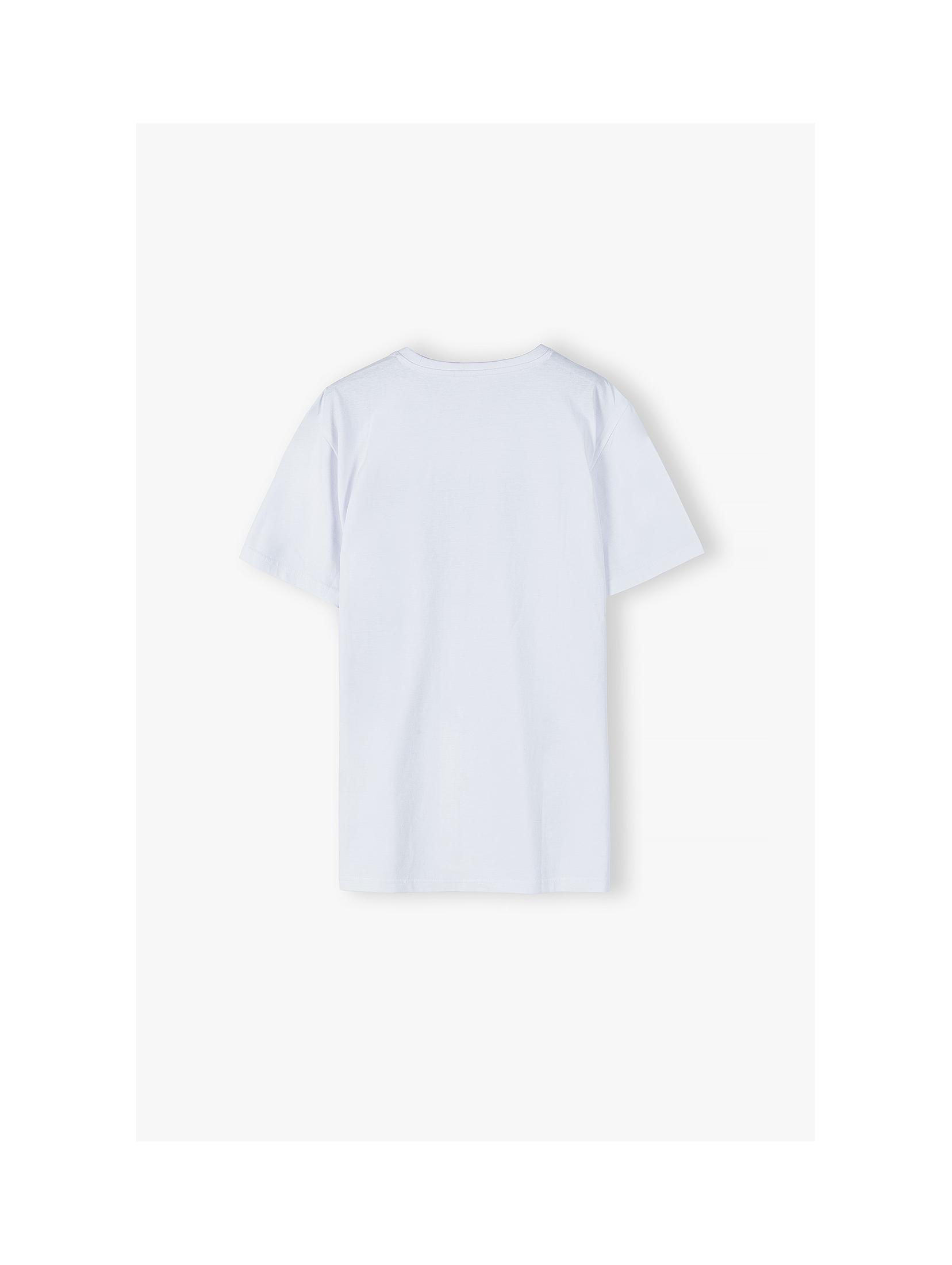 Bawełniany biały t-shirt męski - krótki rękaw Summer Paker- ubrania dla całej rodziny