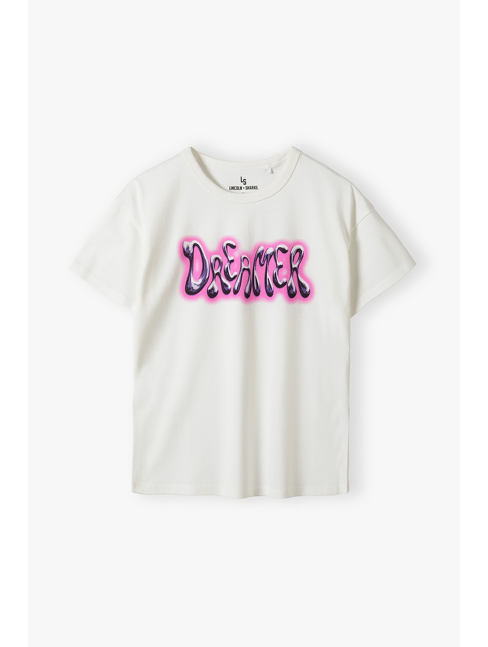 Pudełkowy t-shirt dziewczęcy z napisem - Dreamer - Lincoln&Sharks